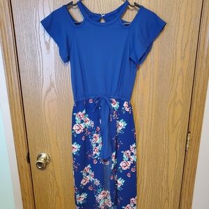 Cold Shoulder Blue Walk Through Romper Dress